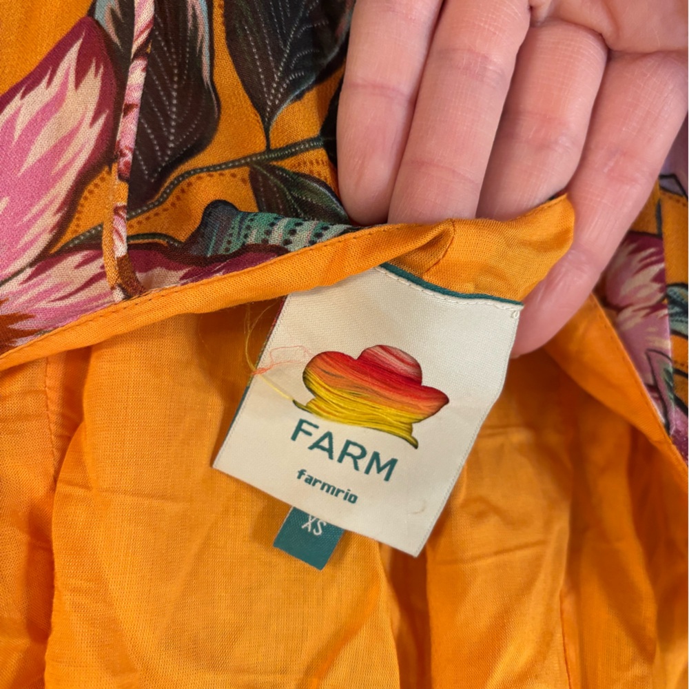 Farm Rio Orange Wonderful Bouquet Maxi Dress rosette halter neck - Picture 8 of 9